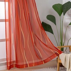 L.Z.E Burnt Orange Sheer Curtains 108 Inch Long 2 Panels Set for Living Room, Extra Long Voile Sheer Curtains & Drapes for Bedroom, Modern Rod Pocket Wave Pattern Window Sheers (55W x 108L)