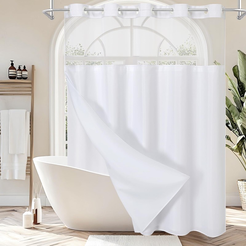 Litabel White Fabric Snap-in Shower Curtain Liner Replacement, 70W x