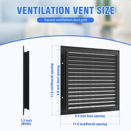Elecoman 2pcs 12" X 12" Aluminum Gable Vent,Metal Attic Vents with Screen,Stylish Design Return Air Grill,Enhance Air Circulation,Perfect for Storage Shed/Home Attic/Garage/Sidewall/Ceiling(Black)…