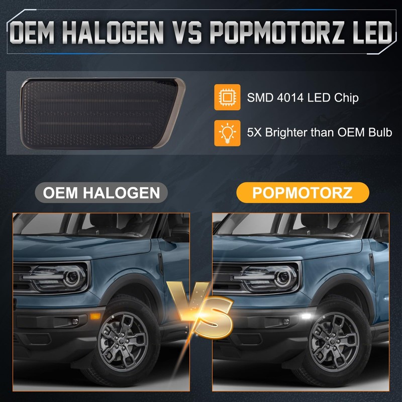 POPMOTORZ Ford Bronco White LED Side Marker Lights Assembly for