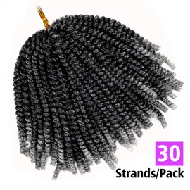 Spring Twist Hair 12 Inch YEBO 4 Packs Ombre Colors Synthetic Braiding Hair Extensions for Woman(12 Inch-4pcs, T1B/ GRAY)