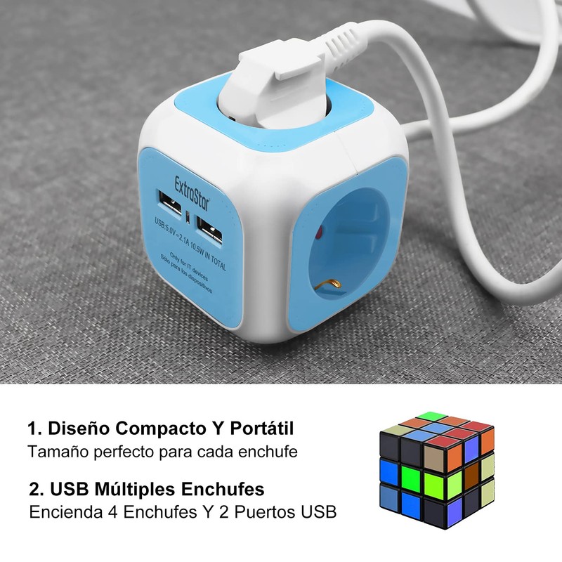 EXTRASTAR 6 in 1 USB Power Strip with 4 Sockets