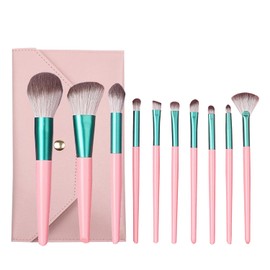 Derpilo Makeup Brushes Set of 10 Makeup Brushes with Makeup Pouch, Storage, Portable, Premium Wood Handle, High Quality Fiber Bristles, Ultra Soft, Multi-functional Makeup Brush, Eye Shadow Brush,