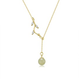 LOOYUUPEE Natural Hetian Jade & Zircon Necklaces for Women, Leaf Charm Jade Pendant for Women, Lucky Green Jade Jewelry Chain for Women Lover Her (925 Sterling Silver with Gold Plated)