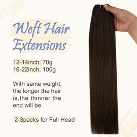 Easyouth Weft Hair Extensions Human Hair, Soft Sew in Hair Extensions Darkest Brown #2 Invisible Weft Human Hair Extensions 18Inch 100g