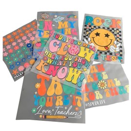 Teacher Boy Girl Kids 6 Sheets 10x10 inch Test Day Iron On Vinyl Decals for Clothing, School Testing Day Iron on Transfers Stickers Iron on Decals Ready to Press for T Shirts Hoodie DIY Crafts