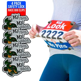 BibBoards bibSNAPS Metal Enamel Event Clips - Snap & Lock, Non-Magnetic Race Bib Holder for Runners, Safety Lock Race Clips for Marathon or Triathlon, Number Holder - 4 Pack (My Race My Pace Turtle)
