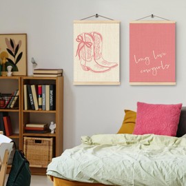 HKTZM Preppy Wooden Poster Hangers 12.5x17 Inch,Long Live Coastal Cowgirl Pink Poster Hangers,Hanging Poster Frame Decor For Classroom Kids Playroom,Wall Poster For Dorm Bedroom Decor Set Of 2