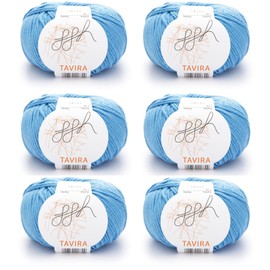 ggh Tavira Box | 6 x 50 g (Total 300 g) Cotton for Knitting or Crocheting - Colour 015 - Aqua Blue