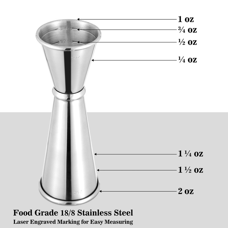 BARsics 24oz Stainless Steel Bar Cocktail Shaker, 1oz/2oz Jigger and