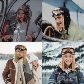 Peicees Vintage Aviator Hat and Goggles Costume Accessories Fur Ear Flaps Trooper Trapper Pilot Cap for Men Women