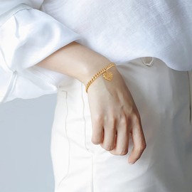 GLIJWELE Initial Gold Charm Bracelets for Women, 14k Gold Filled Cuban Gold Charm Bracelet for Women Heart Initial J Bracelet Gold Charm Bracelet Gold Jewelry Gifts for Women