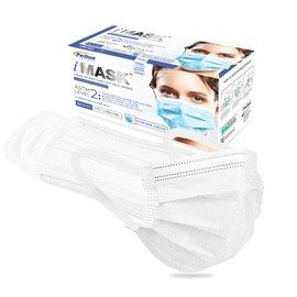 Pac-Dent MASKT-02W-A iMask Level 2 Premium Wide Earloop Disposable 3-Ply Extra Comfort Face Mask, Individually Wrapped, White, Pack of 50