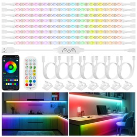 HUEMIHUI Dream Colour LED Showcase Lighting 4 Metres, 8 Pieces RF Remote Control, Music Sync Colour Changing Strips with App Control, 5 V USB for Kitchen, Cabinets, Showcases (8 x 50 cm)
