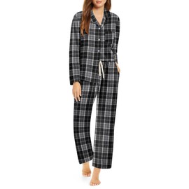 Ekouaer Pajamas Set for Womens 2 Piece Cotton Plaid Pjs Long Sleeve Sleepwear Soft Button Down Loungewear with Pockets