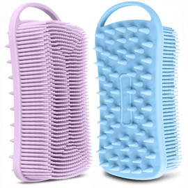 YEALIFE Silicone Body Scrubber, Gentle Exfoliating Scrub Brush with 22mm Soft Bristles, Deep Cleansing & Scalp Massage, Ergonomic Design, Fast Drying, Travel-Friendly for Shower Bath.Lavender-Blue