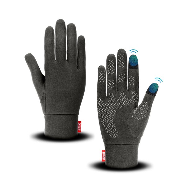 Aegend Lightweight Running Gloves Warm Gloves Mittens Liners Women Men Touch Screen Gloves Cycling Bike Sports Compression Gloves for Winter Early Spring Or Fall, Deep Grey, Medium