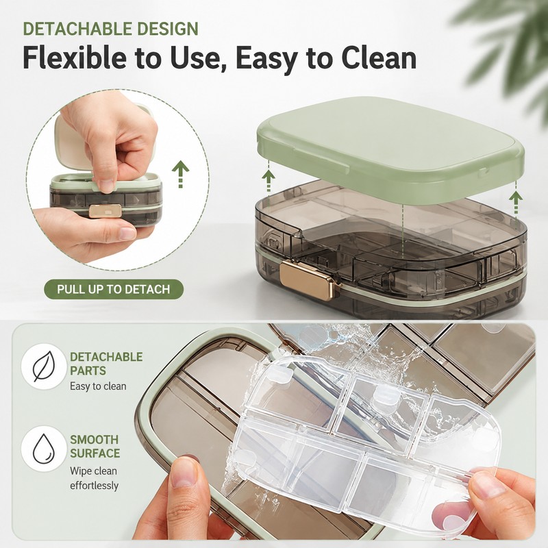 2 Pcs Portable Pill Organizer With Extended Organizer for Travel