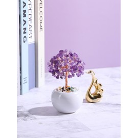 Jovivi Natural Amethyst Crystal Tree Money Tree Feng Shui Gemstone Healing Tree of Life with Pot Ceramic Base for Home Office Desk Crystal Decor Christmas Ornaments