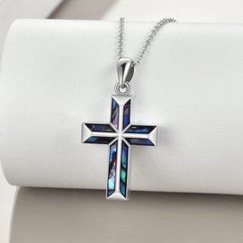 ONEFINITY Cross Urn Necklaces for Ashes 925 Sterling Silver Cross Pendant Ash Chain Memorial Cremation Ash Jewellery for Men and Women, Sterling Silver, Simulated Abalone