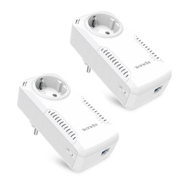 Tenda P1001P KIT AV1000 Gigabit Powerline Adapter Kit with AC Pass Through (Gigabit LAN Ports, HomePlug AV2, QoS, Compatible with Adapters from Other Brands, Set of 2)