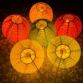 12Pcs Chinese Lunar New Year Decorations 2026 Chinese Paper Lanterns Decorative Japanese Hanging Paper Lantern with LED Lights Tassel Stick 8inch Round for Spring Festival Asian Party Home Decor
