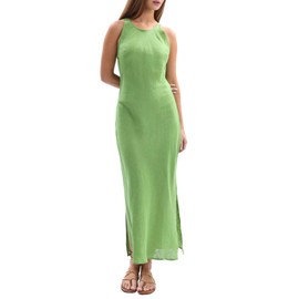 Amazhiyu Women's 100% Linen Summer Sleevelesss Splits Bodycon Maxi Dresses Casual Green, Large