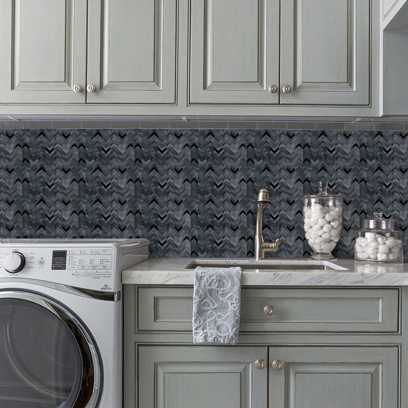 Black Peel and Stick Backsplash Herringbone Tile, Self-Adhesive Aluminum Metal