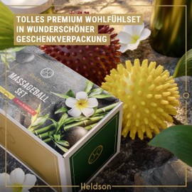 HELDSON Premium Massage Ball Set of 2 [8 cm & 9 cm] - Hedgehog Ball Foot Massage Hard Soft - Nub Ball - Hedgehog Balls Small - Fascia Ball Back - Massage Ball Fascia - Massage Ball Foot - Spiky Ball