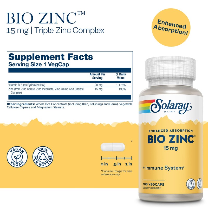 Solaray Bio Zinc 15 mg | Triple Zinc Complex for