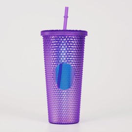 MiniYoSexier 24oz Studded Cup Tumbler Double Wall Insulated Reusable Textured Venti Cup with Staw (Glossy Purple)
