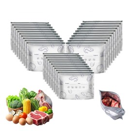 30Pcs Reusable Aluminum Foil Sealable Storage Bags, Thicken Stand Up Foil Sealable Bags with Label and Zip Lock, Aluminum Foil Bags for Food, Vegetable Fruit Meat (10*S+10*M+10*L)