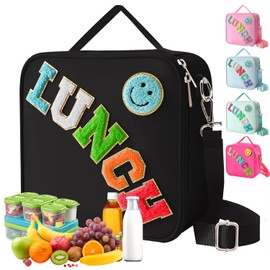 Bolsa De Almuerzo Sonriente,Bolsa De Almuerzo Con Correa Para El Hombro,Adecuado Para Excursiones Escolares,Picnics Y Acampadas.(Negro)