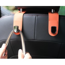 Qirc Auto Hooks, 2 Pcs Leather Car Storage Organiser Bag Hooks, Universal Car Back Seat Headrest Hanger for Hang Bag Handbag Grocery Bags (Orange)