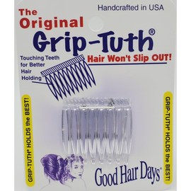 Good Hair Days Grip-Tuth Combs - 1 1/2" Side Combs, For All Types Of Hair, Decorative & Styling Women Accessories - Crystal, Set Of 2