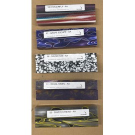 Pen Kit Mall AA Blanks - 10 ASSORTED ACRYLIC PEN BLANKS FOR PEN TURNING - Assorted colors & Designs - .75 X .75 X 5 Labeled For Ease of Reorder