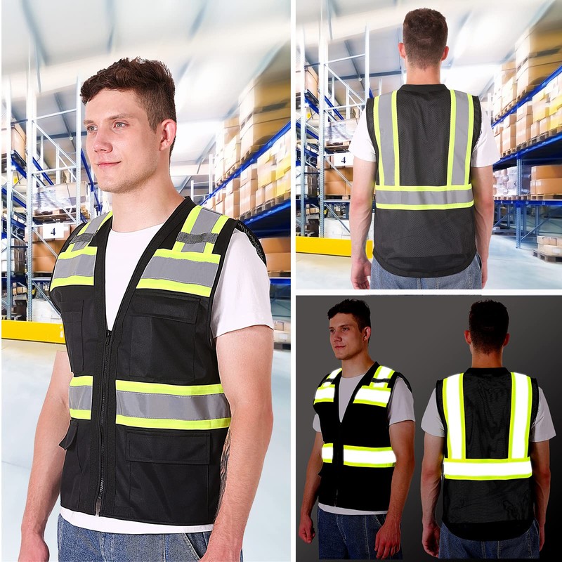 ProtectX Hi-Visibility Solid Front Mesh Back Safety Vest with 6