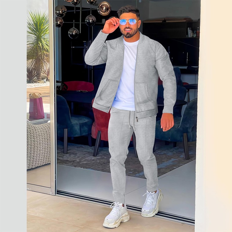 DONYKARRY Men's Tracksuits 2 Pieces Baseball Collar Sports Shir Sweatsuit