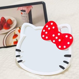 Sanrio Kitty Makeup Storage Mirror, table mirror, kitten shape, Kawaii and makeup mirror, a birthday gift for Kitty fans - Color: Red-White