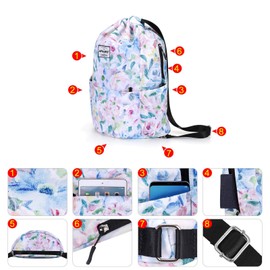 HAWEE Waterproof Drawstring Backpack with Inner Pocket Large Gym Bag Drawstring Daypack Drawstring Bag Sports Bag Unisex for Women Men Travel Everyday Outdoor Yoga School Beach Swimming, Flowering