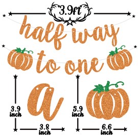 Orange Glitter Half Way to One Banner, Pumpkin Themed Baby's Half Birthday Party Decorations, Autumn Fall Maple Leaves Baby Shower Baby's Half Birthday Party Decorations Sign