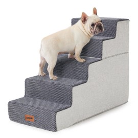 ZOMISIA Dog Steps for High Beds - Dog Stairs 2 in 1 with Zippers Suitable for Small Dogs, Foam Pet Stairs with Non Slip Bottom Grey 5 Steps, Grey