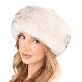 Futrzane Siberian Trim Hat - Womens Leather Faux Fur Hats - Elegant Russian Hat (M, White - White with Black Siberian)