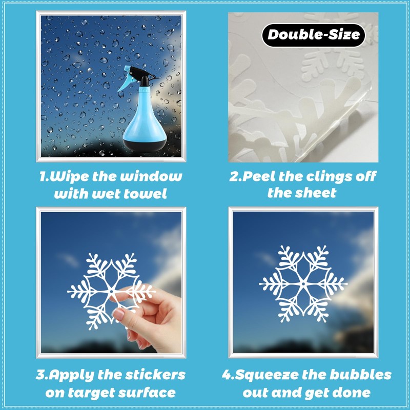 Fassory White Christmas Window Stickers 9 Sheets 260 Pcs, Reusable