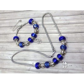 Thurcolas Model Manhattan Stainless Steel Women's Blue Charm Jewellery Set with Clover Pendant Set with Crystals