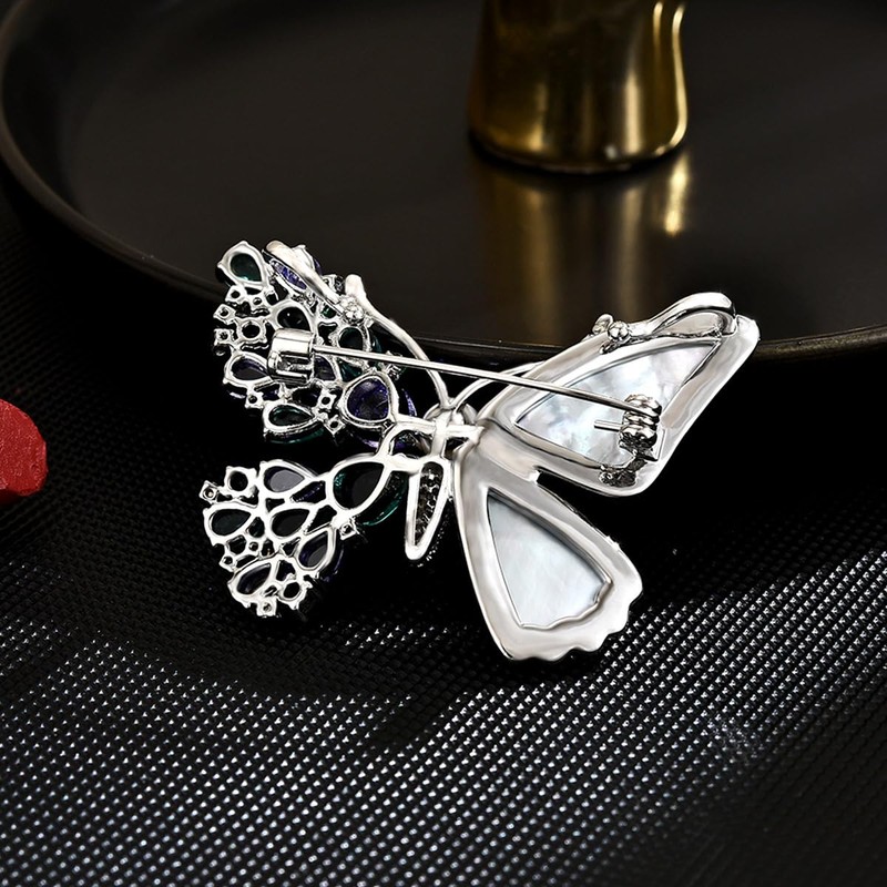 Elegant Silver Butterfly Brooch - Copper with Tungsten Gold Plating,