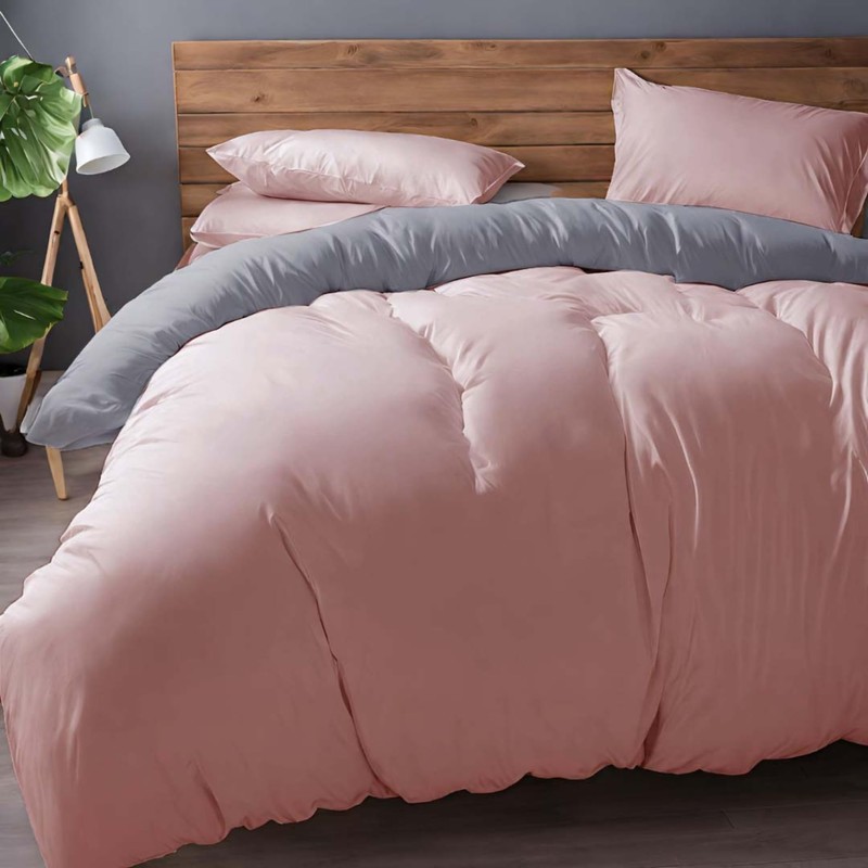J.Din Blush Pink and Grey Plain Dyed Duvet Cover -