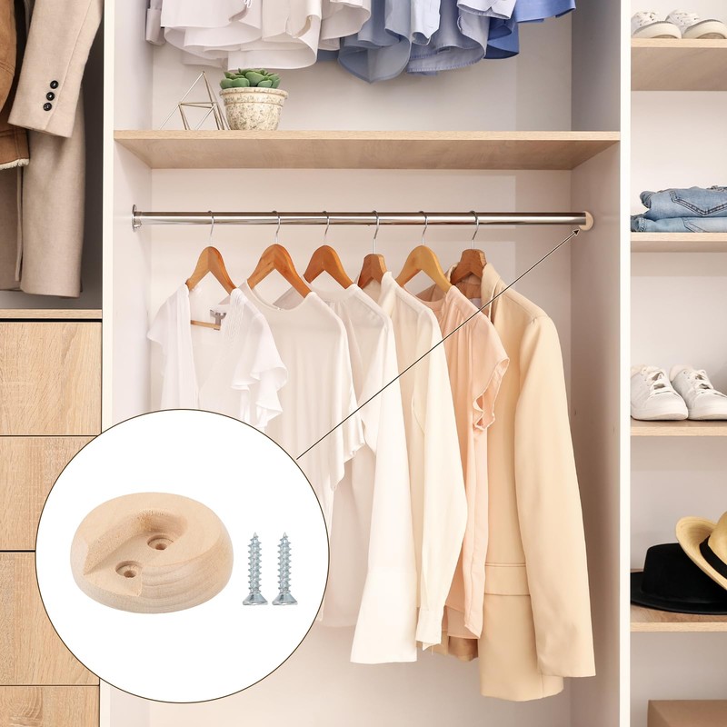 uxcell 6Pcs Wooden Closet Rod Holders, Wardrobe Rod Brackets End