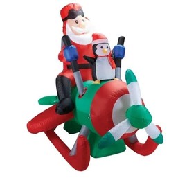 8 Foot Long by 5 Foot Tall Inflatable Aviator Santa with Penguin Display Blowup, Multicolor