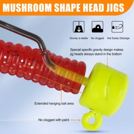 Ned Rig Jig Heads Kit, 15pcs Finesse Mushroom Shroom Jig Hooks for Soft Plastic Baits Offset Weedless Jig Head Wide Gap Ned Rig Hooks for Bass Fishing 7g 10g